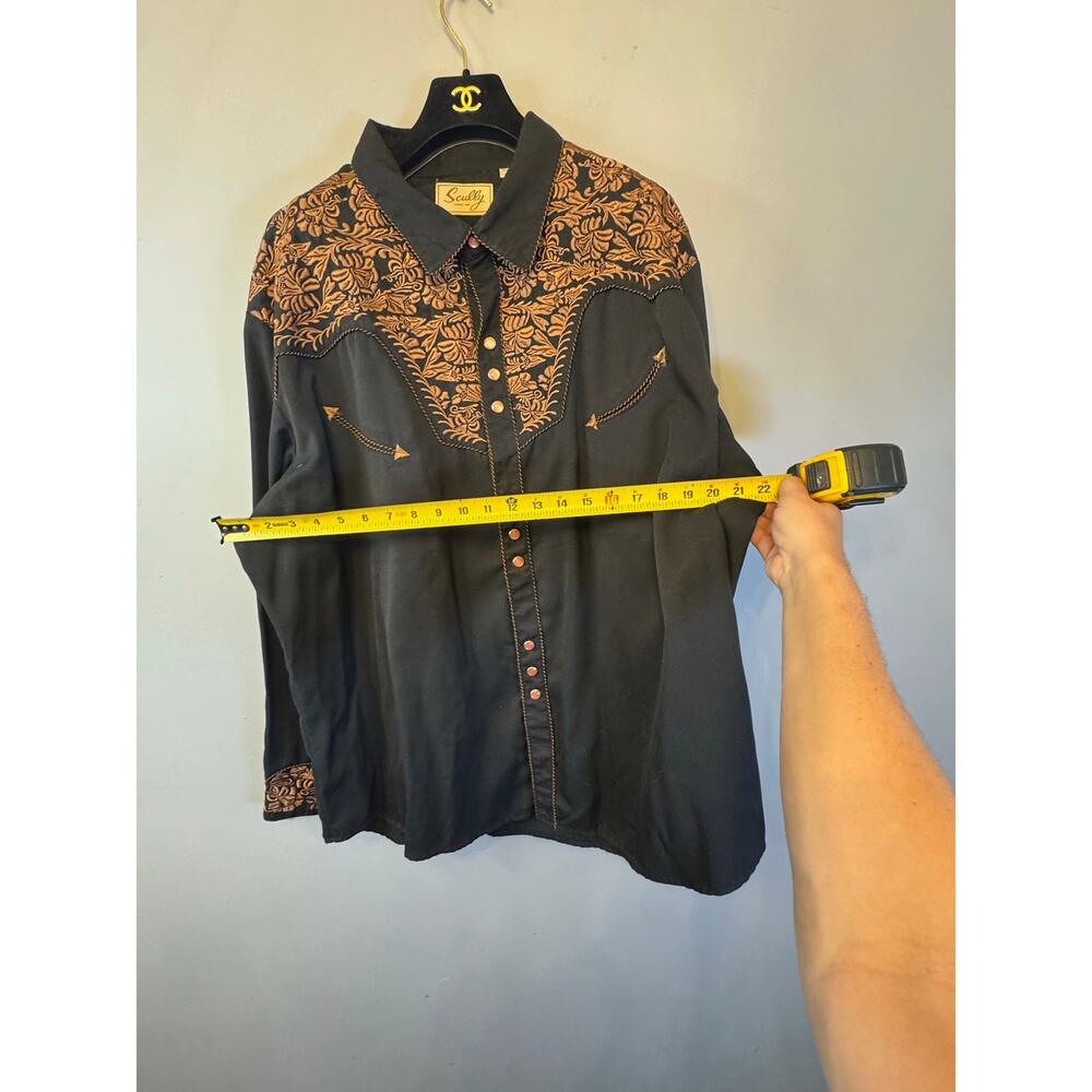 Scully Men's Black Western Snap Shirt with Embroidered Floral Yoke Size 3XL - Picture 9 of 9